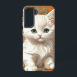 アルフォンスミュシャアールヌーボーホワイトキッテン SAMSUNG GALAXY S21ケース<br><div class="desc">サムスンギャラクシーケースはアールヌーボースタイルアルフォンスミュシャで白い子猫を登場！鋭い青い目を持つ美しい子猫が見る人を見詰める。オレンジ色の幾何学的な円と葉緑の輪と白い格子が子猫を囲む。猫好きやアールヌーボーのコレクターへの贈り物！</div>