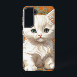 アルフォンスミュシャアールヌーボーホワイトキッテン SAMSUNG GALAXY S21ケース<br><div class="desc">サムスンギャラクシーケースはアールヌーボースタイルアルフォンスミュシャで白い子猫を登場!鋭い青い目を持つ美しい子猫が見る人を見詰める。オレンジ色の幾何学的な円と葉緑の輪と白い格子が子猫を囲む。猫好きやアールヌーボーのコレクターへの贈り物!</div>