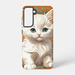 アルフォンスミュシャアールヌーボーホワイトキッテン SAMSUNG GALAXY S21ケース