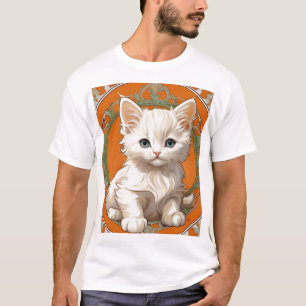 アルフォンスミュシャアールヌーボーホワイトキッテン Tシャツ