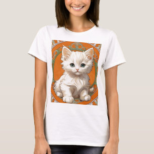 アルフォンスミュシャアールヌーボーホワイトキッテン Tシャツ