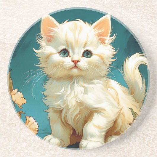 アルフォンスミュシャアールヌーボーホワイトキャット コースター (正面)