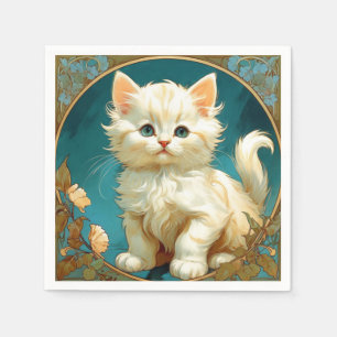 アルフォンスミュシャアールヌーボーホワイトキャット スタンダードカクテルナプキン