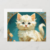 アルフォンスミュシャアールヌーボーホワイトキャット ポストカード (正面/裏面)