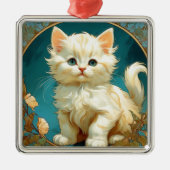 アルフォンスミュシャアールヌーボーホワイトキャット メタルオーナメント (正面)