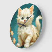アルフォンスミュシャアールヌーボーホワイトキャット ラージ壁時計 (傾斜)