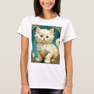 アルフォンスミュシャアールヌーボーホワイトキャット Tシャツ