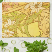 アルフォンスミュシャアールヌーボーユリ花 キッチンタオル (折り畳み)