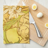 アルフォンスミュシャアールヌーボーユリ花 キッチンタオル (四つ折り)