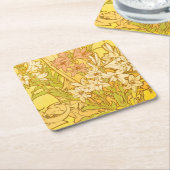 アルフォンスミュシャアールヌーボーユリ花 スクエアペーパーコースター (アングル)