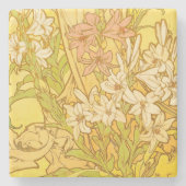 アルフォンスミュシャアールヌーボーユリ花 ストーンコースター (正面)