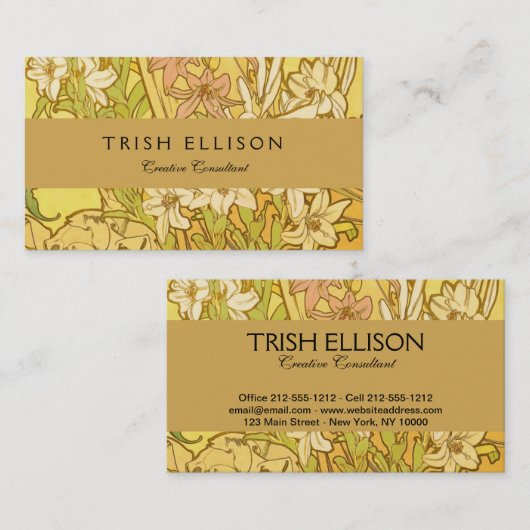 アルフォンスミュシャアールヌーボーユリ花 名刺 (正面/裏面)