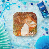 アルフォンスミュシャアールヌーボー春 ペーパープレート (パーティー)