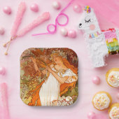 アルフォンスミュシャアールヌーボー春 ペーパープレート (パーティー)