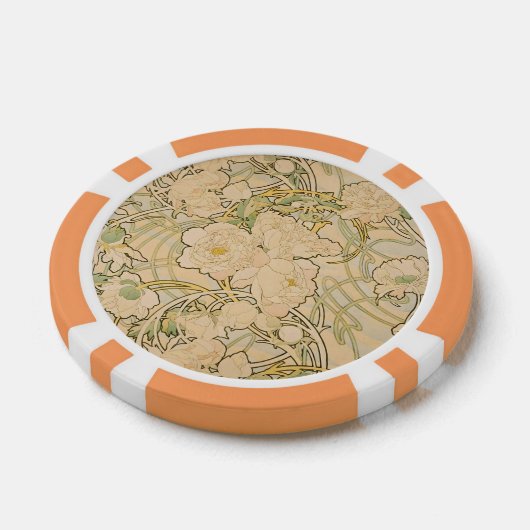 アルフォンスミュシャアールヌーボー牡丹植物芸術 ポーカーチップ (シングル)