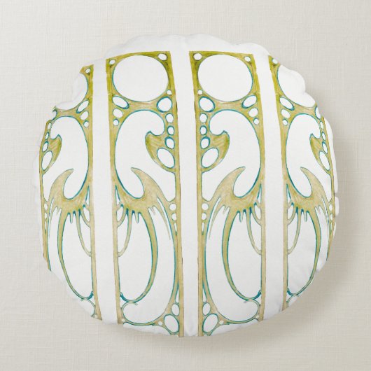 アルフォンスミュシャアールヌーボー装飾枠ストライプ ラウンドクッション (正面)