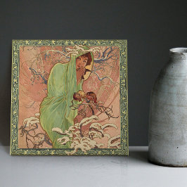 アルフォンスミュシャウィンターシーズンアールヌーボーヴィンテージ タイル