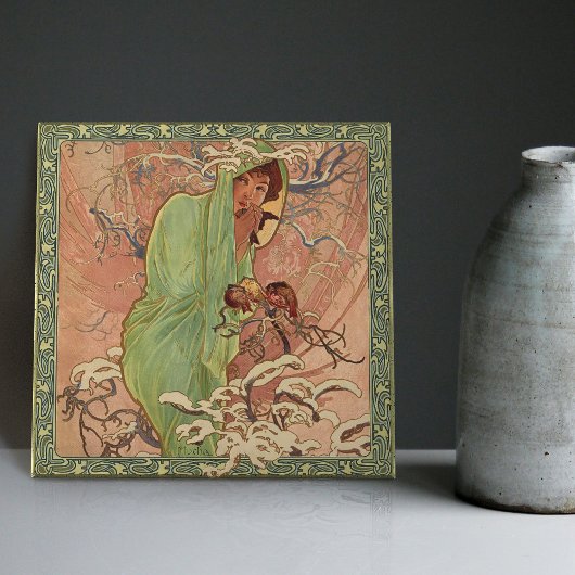 アルフォンスミュシャウィンターシーズンアールヌーボーヴィンテージ タイル