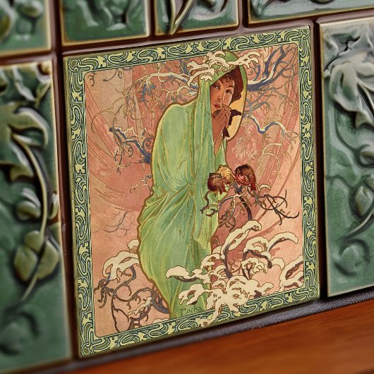 アルフォンスミュシャウィンターシーズンアールヌーボーヴィンテージ タイル