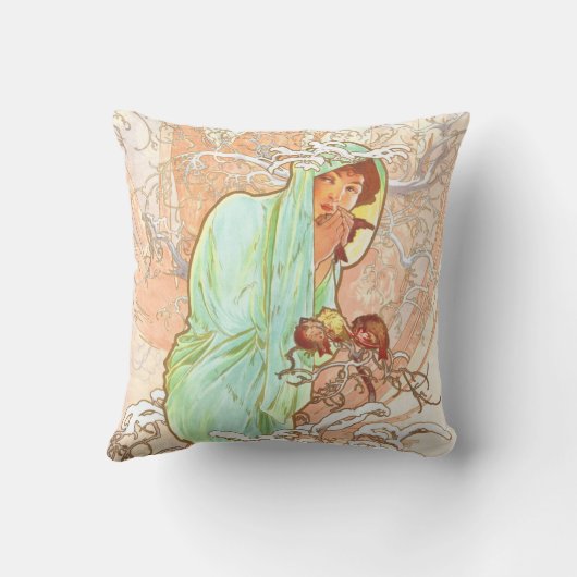 アルフォンスミュシャウィンターヴィンテージアールヌーボー絵画ズ クッション (裏面)