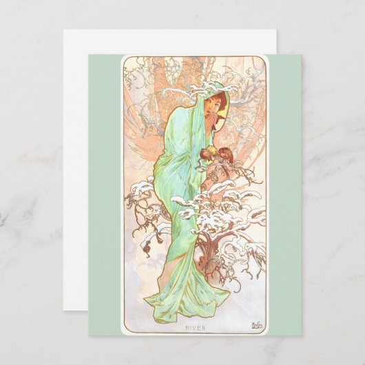 アルフォンスミュシャウィンターヴィンテージアールヌーボー絵画ズ ポストカード (正面/裏面)
