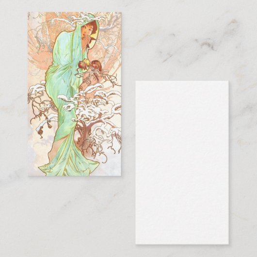 アルフォンスミュシャウィンターヴィンテージアールヌーボー絵画ズ 名刺 (正面/裏面)