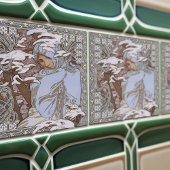 アルフォンスミュシャウィンター4シーズンズアールヌーボーヴィンテージ タイル