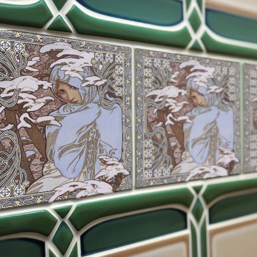アルフォンスミュシャウィンター4シーズンズアールヌーボーヴィンテージ タイル