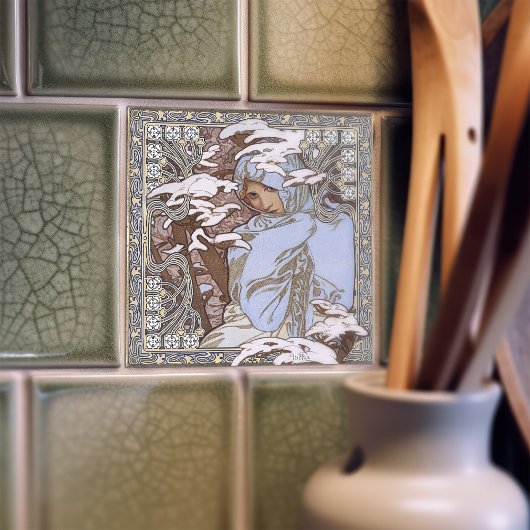 アルフォンスミュシャウィンター4シーズンズアールヌーボーヴィンテージ タイル