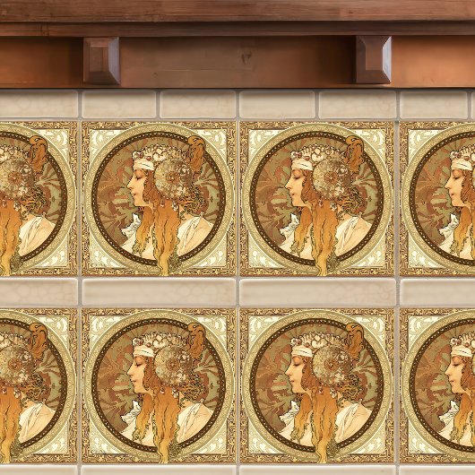 アルフォンスミュシャウーマンポートレートアールヌーボーヴィンテージ タイル