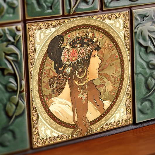 アルフォンスミュシャウーマンポートレートアールヌーボーヴィンテージ タイル
