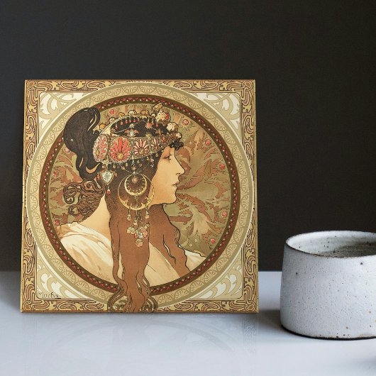 アルフォンスミュシャウーマンポートレートアールヌーボーヴィンテージ タイル