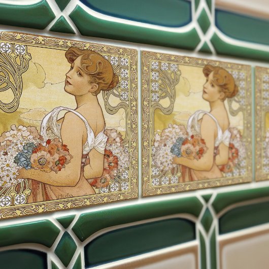 アルフォンスミュシャサマーシーズンズアールヌーボーヴィンテージ タイル