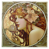 アルフォンスミュシャサラ・ベルンハルトアールヌーボーセラミック タイル (正面)