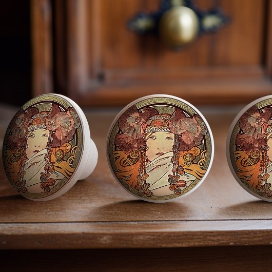 アルフォンスミュシャサラ・ベルンハルトアールヌーボーヴィンテージ セラミックノブ