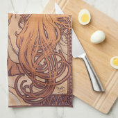 アルフォンスミュシャジョブアールヌーボー女性 キッチンタオル (四つ折り)