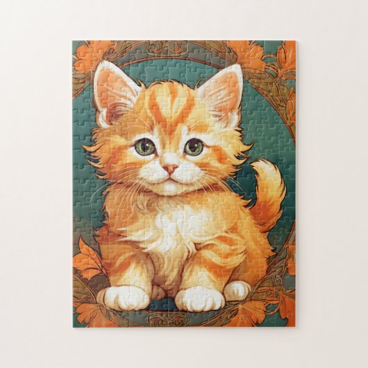 アルフォンスミュシャスタイルオレンジキャット ジグソーパズル (縦)