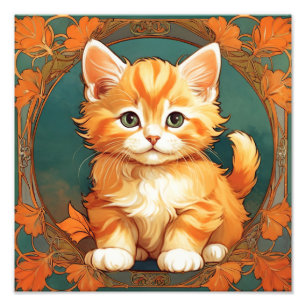 アルフォンスミュシャスタイルオレンジキャット フォトプリント