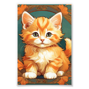 アルフォンスミュシャスタイルオレンジキャット フォトプリント
