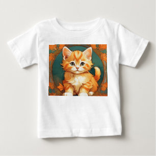 アルフォンスミュシャスタイルオレンジキャット ベビーTシャツ