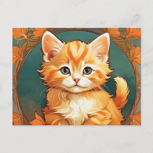 アルフォンスミュシャスタイルオレンジキャット ポストカード (正面)