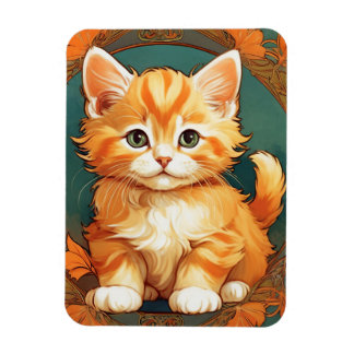 アルフォンスミュシャスタイルオレンジキャット マグネット