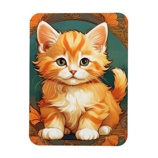 アルフォンスミュシャスタイルオレンジキャット マグネット (縦)