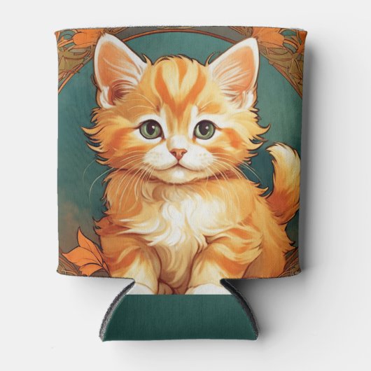 アルフォンスミュシャスタイルオレンジキャット 缶クーラー (正面)