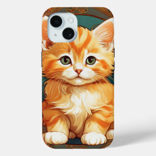 アルフォンスミュシャスタイルオレンジキャット iPhone 15ケース