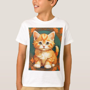 アルフォンスミュシャスタイルオレンジキャット Tシャツ