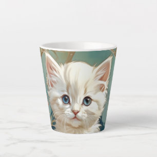 アルフォンスミュシャスタイルホワイトキャット カフェラテマグ