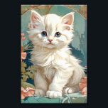 アルフォンスミュシャスタイルホワイトキャット フォトプリント          <br><div class="desc">写真プリント白猫アルフォンススタイルミュシャ!ピンクの花と青い毛布でポーズをとる青い目のふわふわの子猫。猫好きやアールヌーボーのコレクターへの素晴らしい贈り物！</div>
