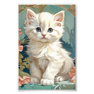 アルフォンスミュシャスタイルホワイトキャット フォトプリント
