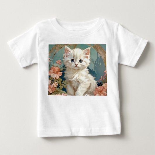 アルフォンスミュシャスタイルホワイトキャット ベビーTシャツ (正面)